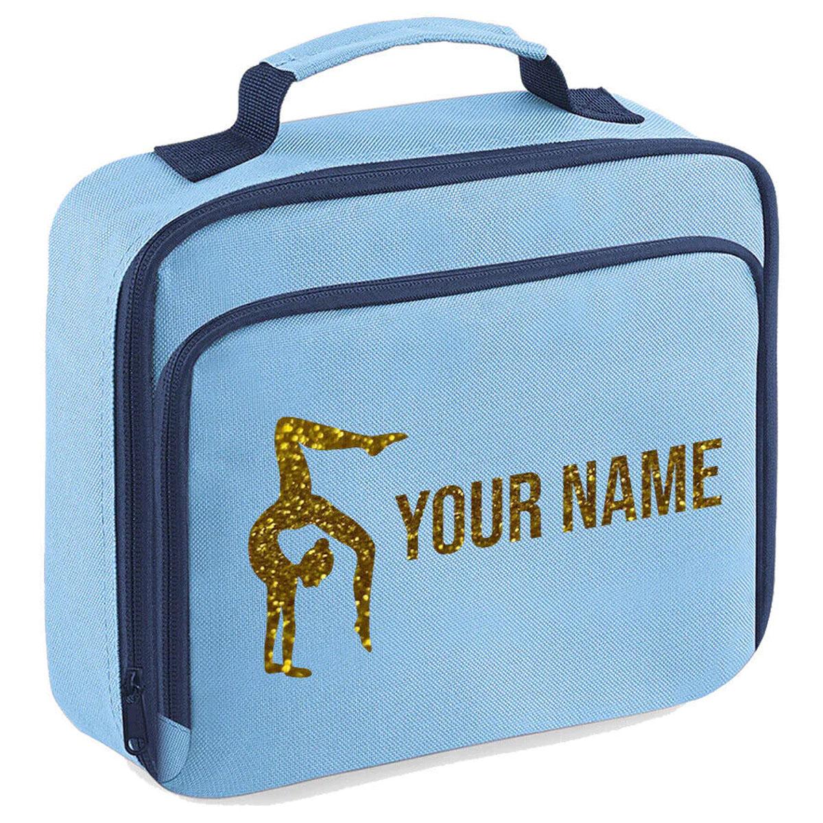 Girls Personalised Glitter Gymnastics School Lunch Bag Kids Dance Insulated Box