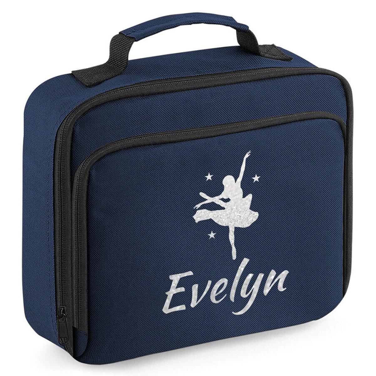 Girls Personalised Glitter Dance School Lunch Bag Kids Gymnastics Insulated Box