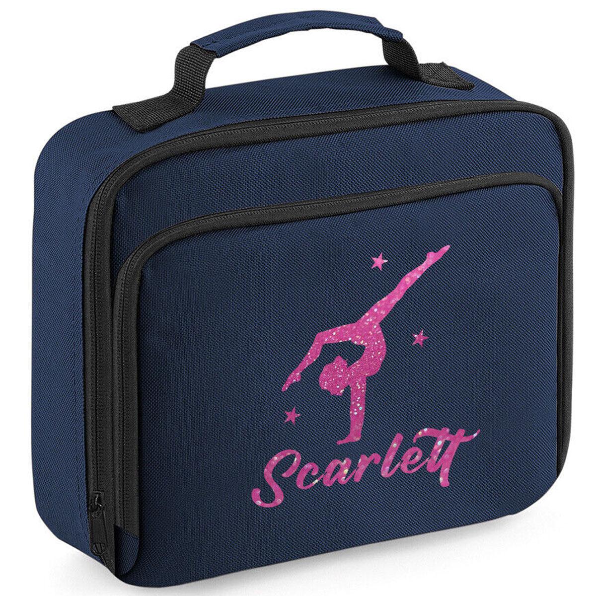 Girls Personalised Glitter Gymnastics School Lunch Bag Kids Dance Insulated Box