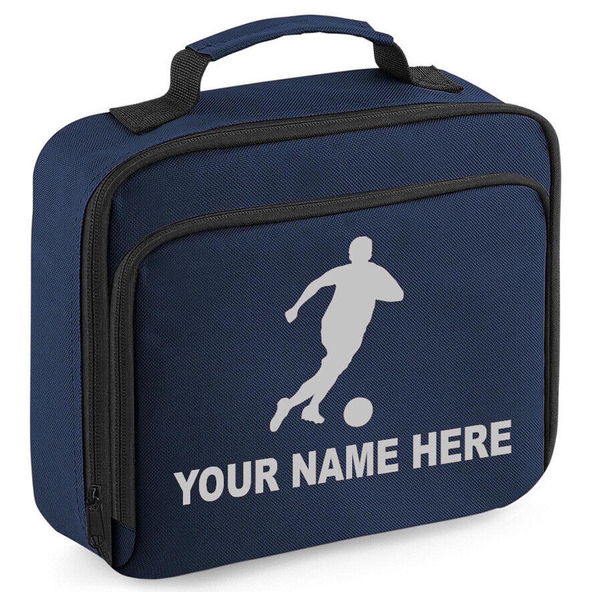 Personalised Lunch Bag Football Boys School Insulated Any Name Kids Snack Box