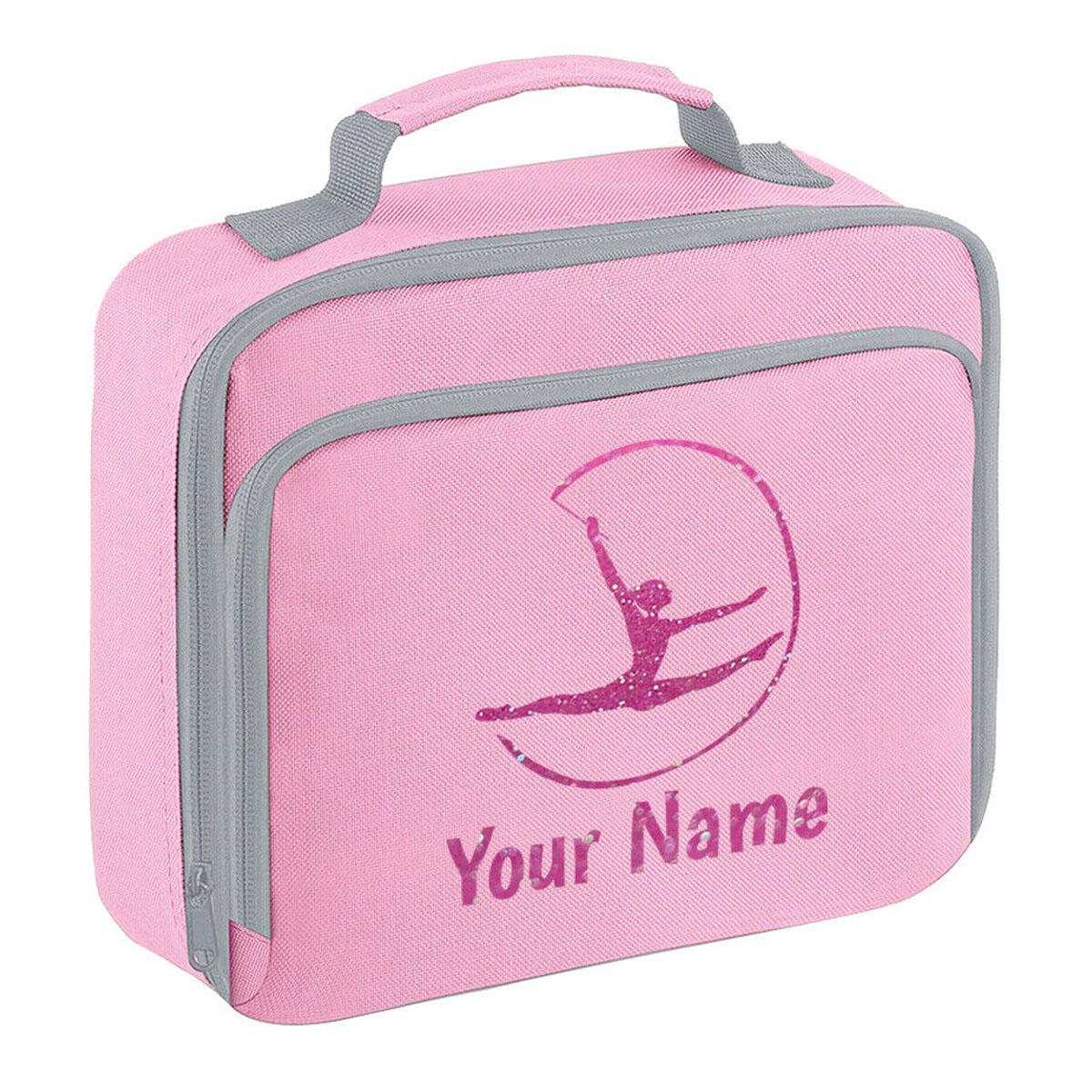 Girls Personalised Glitter Gymnastics School Lunch Bag Kids Dance Insulated Box