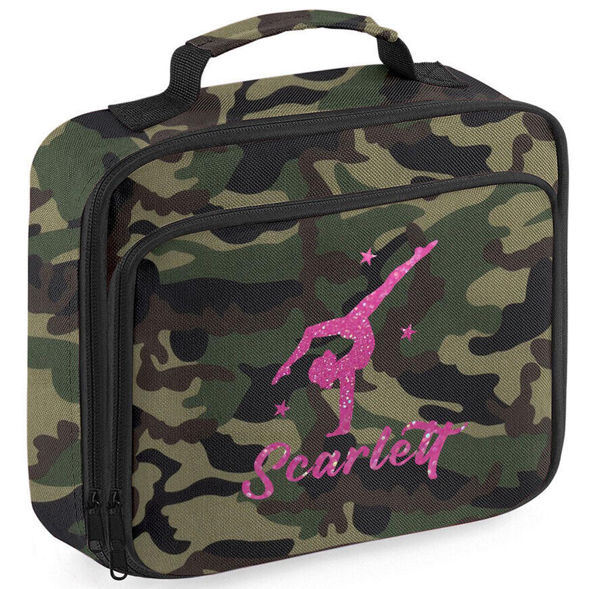 Girls Personalised Glitter Gymnastics School Lunch Bag Kids Dance Insulated Box