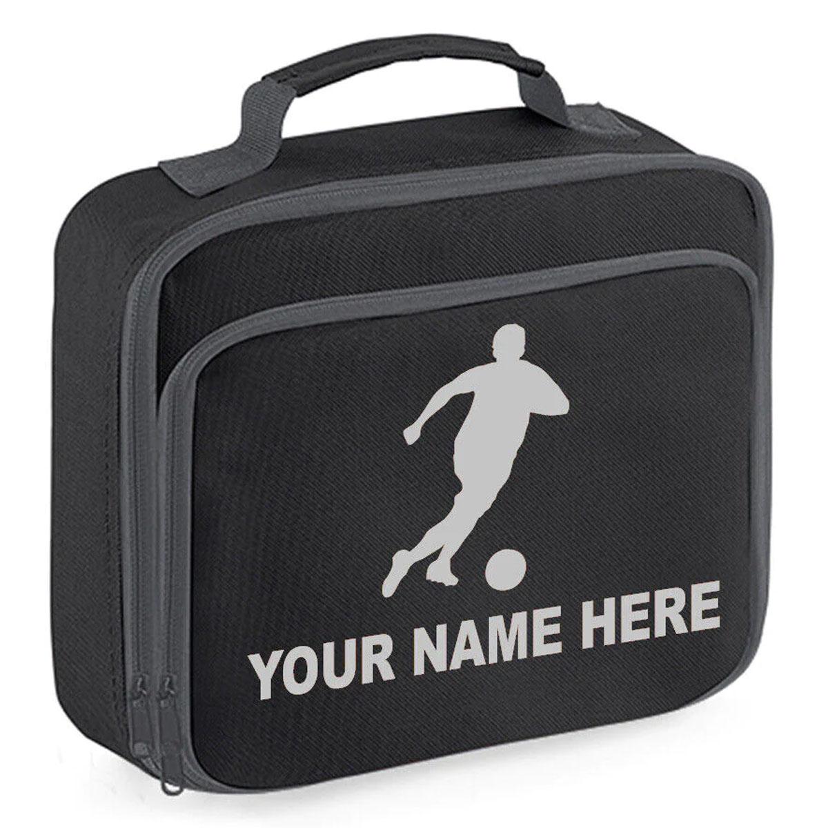 Personalised Lunch Bag Football Boys School Insulated Any Name Kids Snack Box