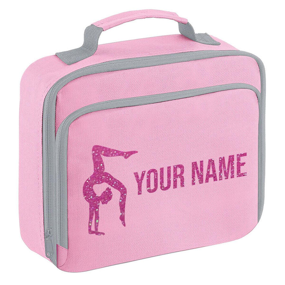 Girls Personalised Glitter Gymnastics School Lunch Bag Kids Dance Insulated Box
