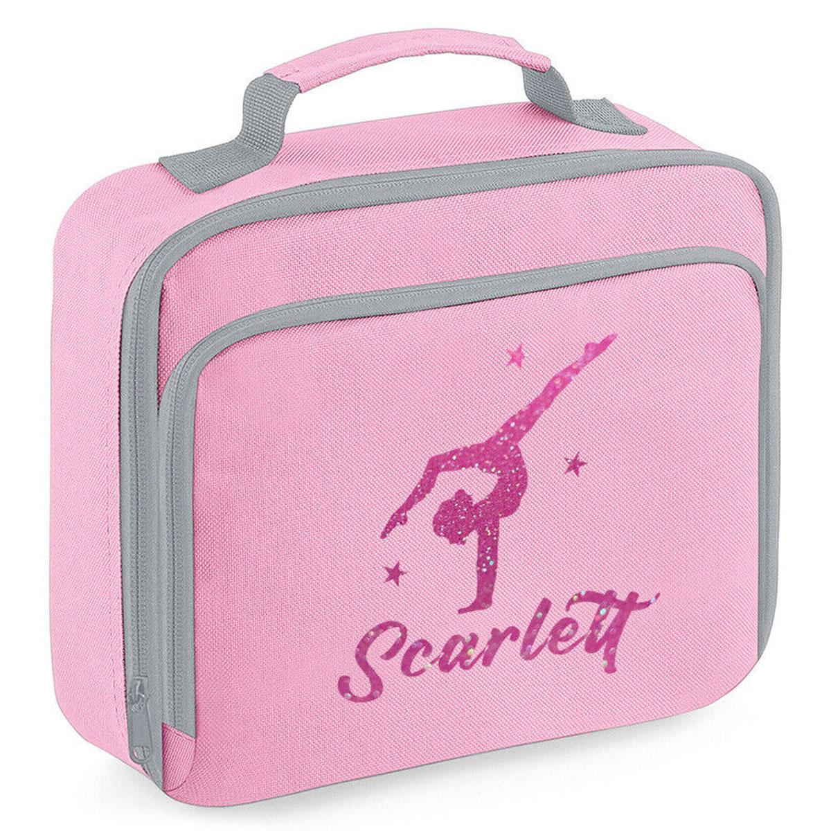 Girls Personalised Glitter Gymnastics School Lunch Bag Kids Dance Insulated Box