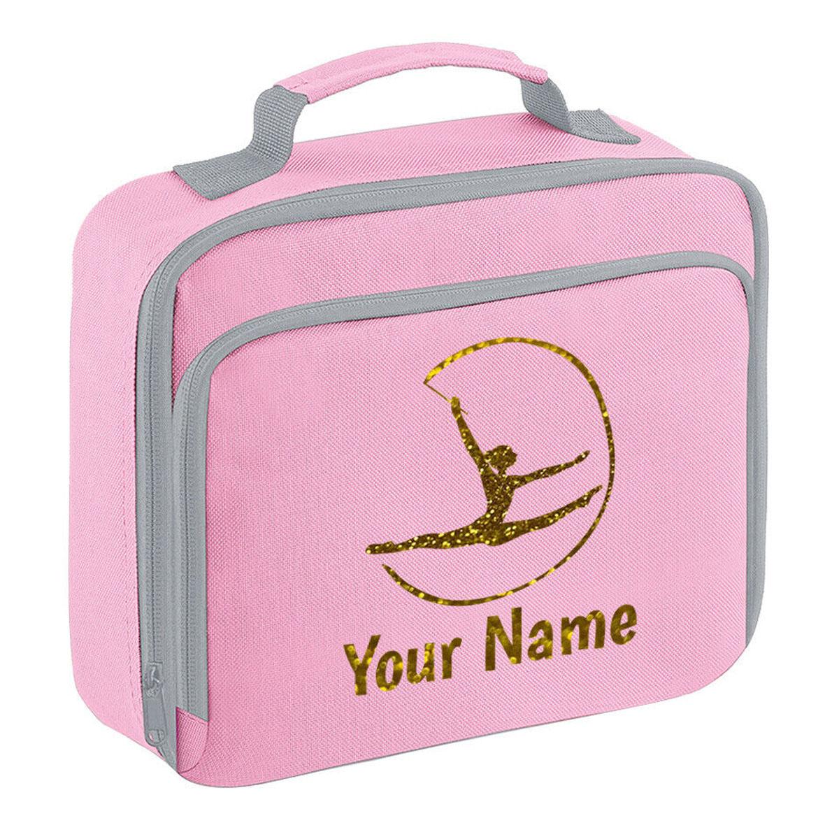 Girls Personalised Glitter Gymnastics School Lunch Bag Kids Dance Insulated Box
