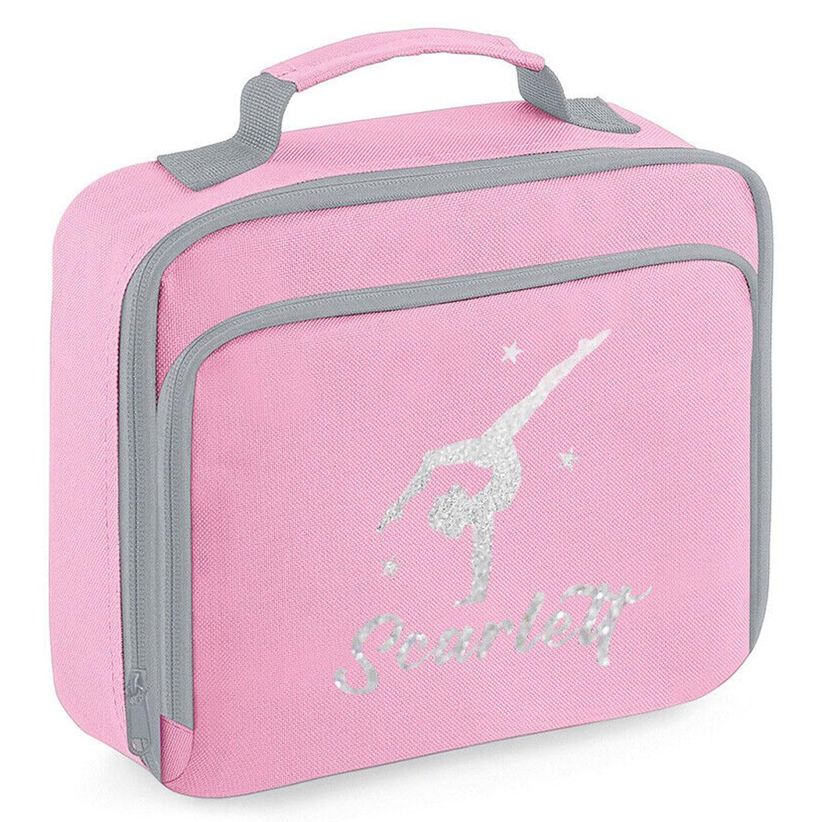 Girls Personalised Glitter Gymnastics School Lunch Bag Kids Dance Insulated Box