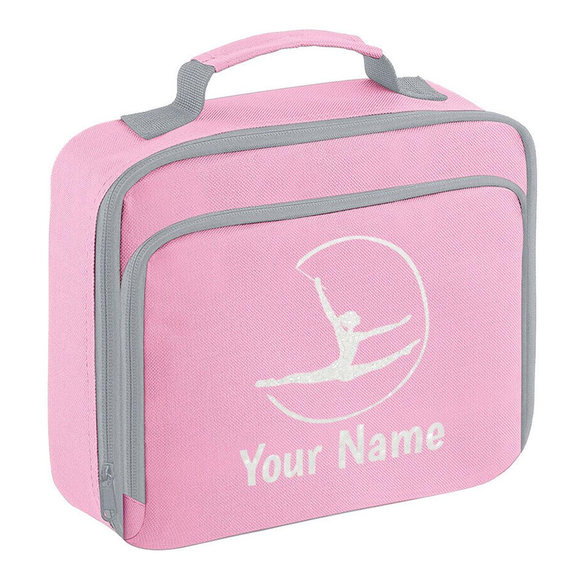 Girls Personalised Glitter Gymnastics School Lunch Bag Kids Dance Insulated Box