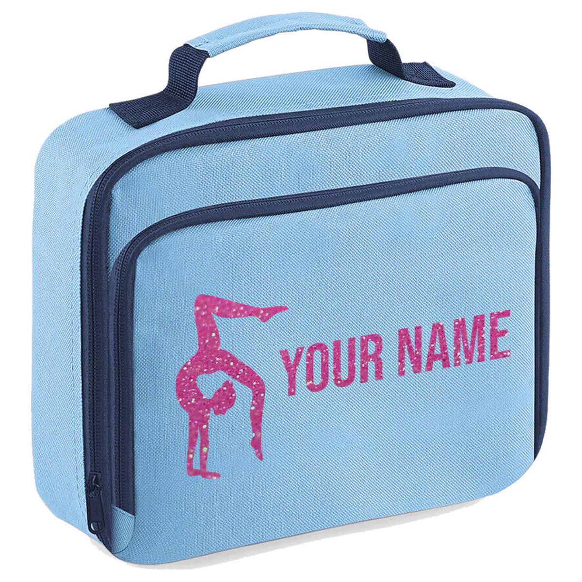 Girls Personalised Glitter Gymnastics School Lunch Bag Kids Dance Insulated Box