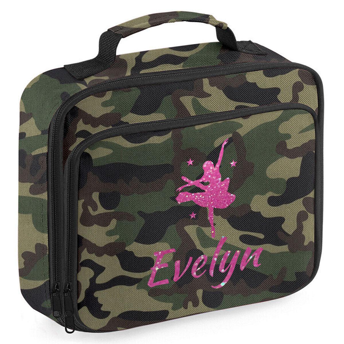 Girls Personalised Glitter Dance School Lunch Bag Kids Gymnastics Insulated Box