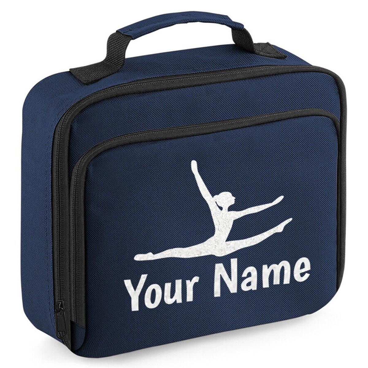 Girls Personalised Glitter Gymnastics School Lunch Bag Kids Dance Insulated Box