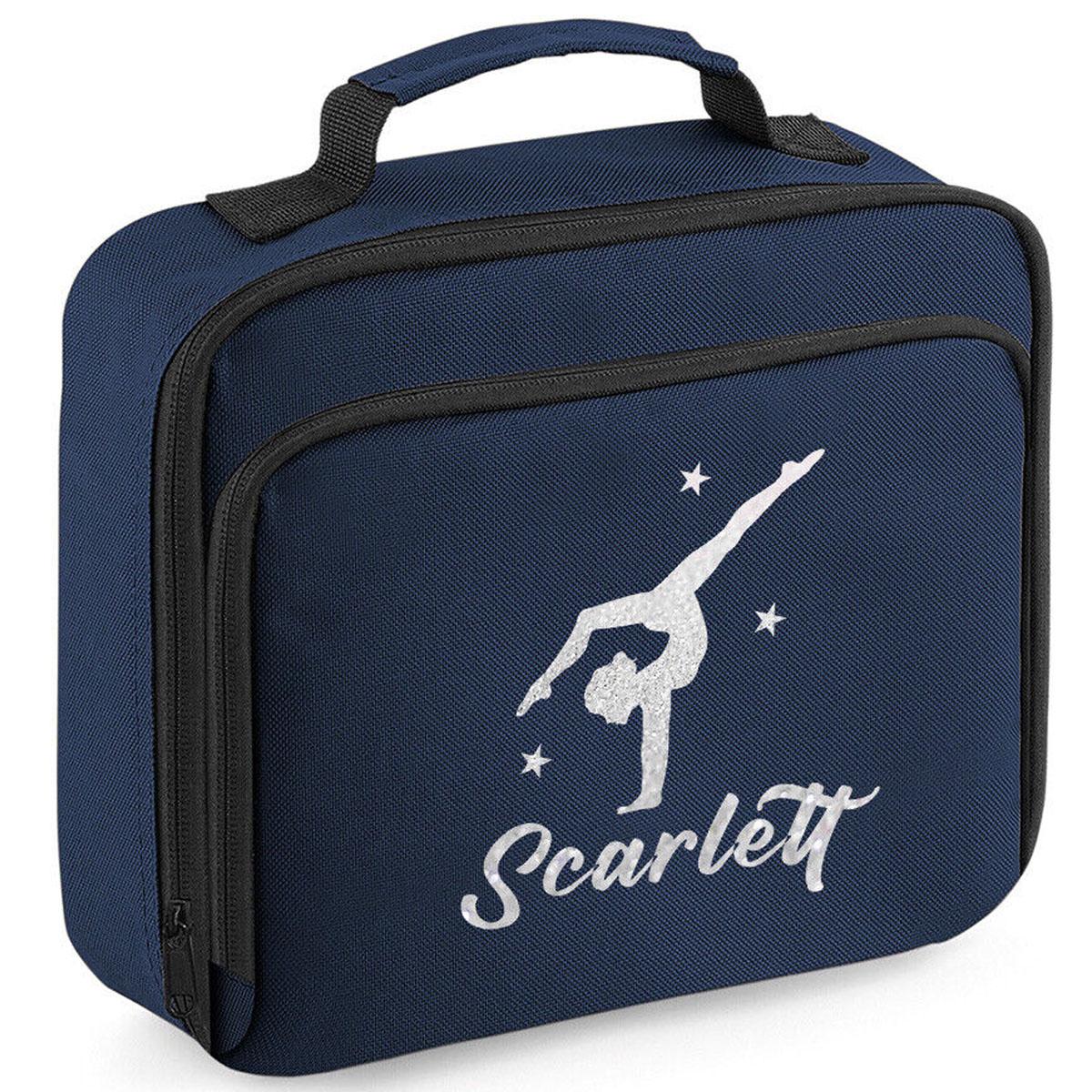Girls Personalised Glitter Gymnastics School Lunch Bag Kids Dance Insulated Box