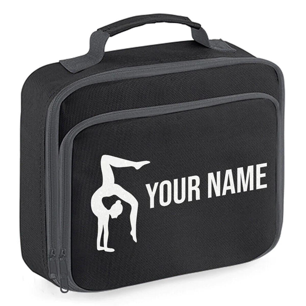 Girls Personalised Glitter Gymnastics School Lunch Bag Kids Dance Insulated Box