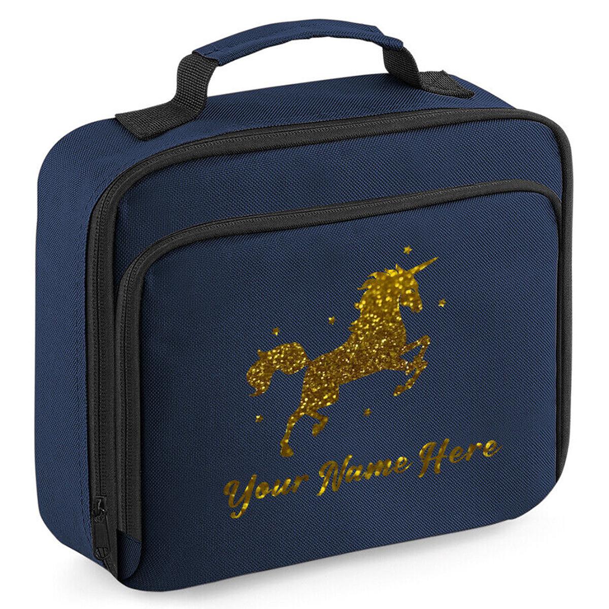 Personalised Unicorn Lunch Bag School Glitter Childrens Insulated Dinner Box