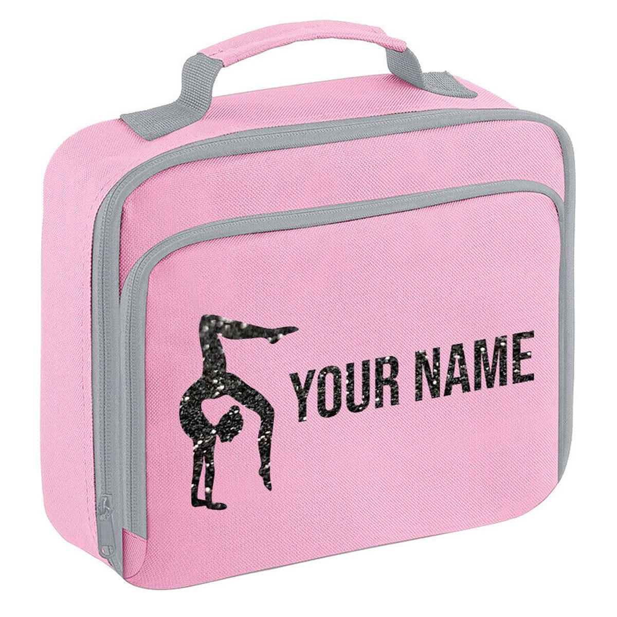Girls Personalised Glitter Gymnastics School Lunch Bag Kids Dance Insulated Box