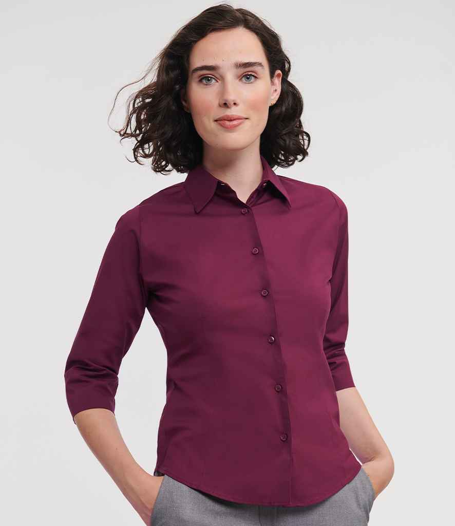 Russell Collection Ladies 34 Sleeve Easy Care Fitted Shirt