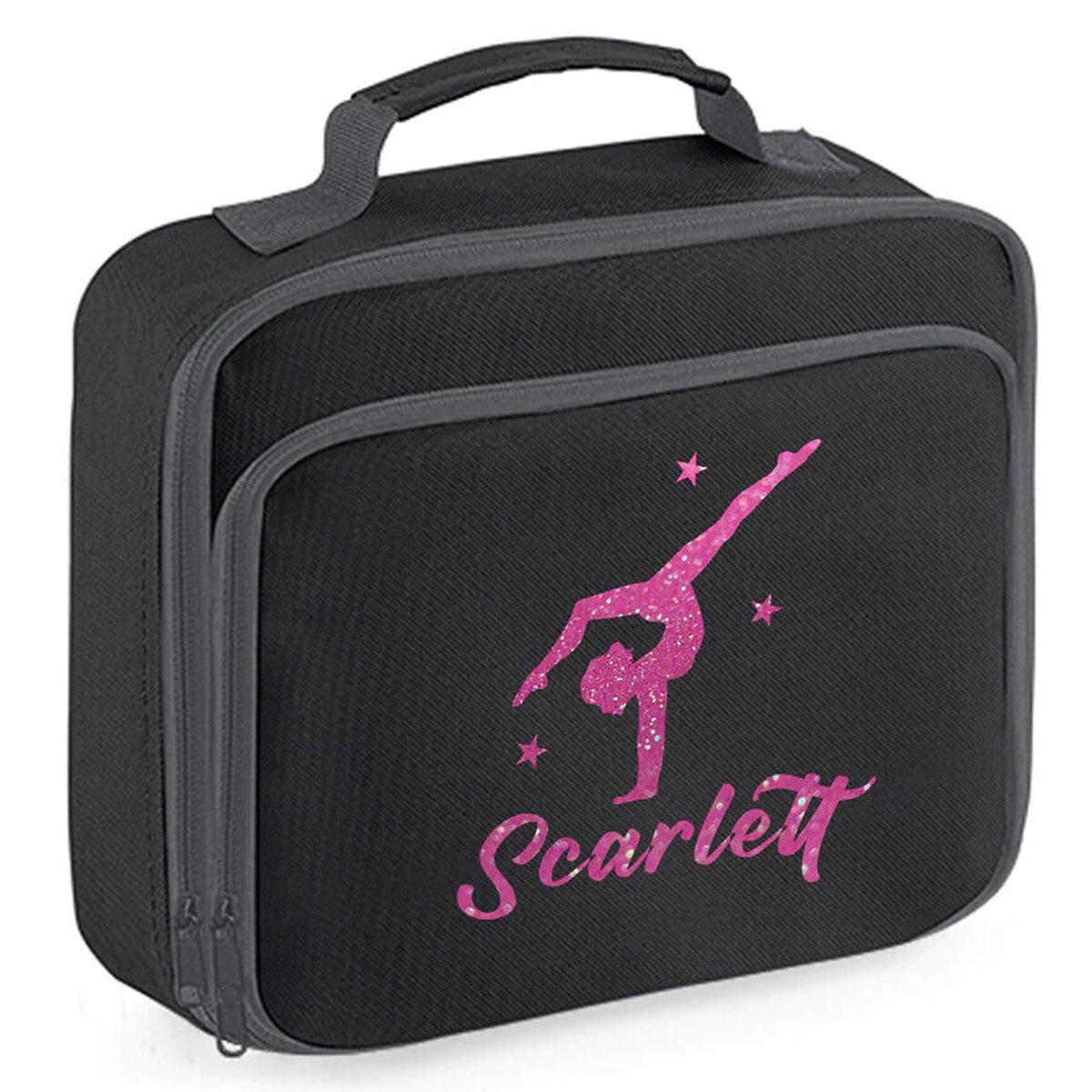 Girls Personalised Glitter Gymnastics School Lunch Bag Kids Dance Insulated Box