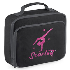 Girls Personalised Glitter Gymnastics School Lunch Bag Kids Dance Insulated Box