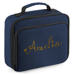 Personalised Girls Lunch Bag Childrens School Insulated Glitter Heart Snack Box