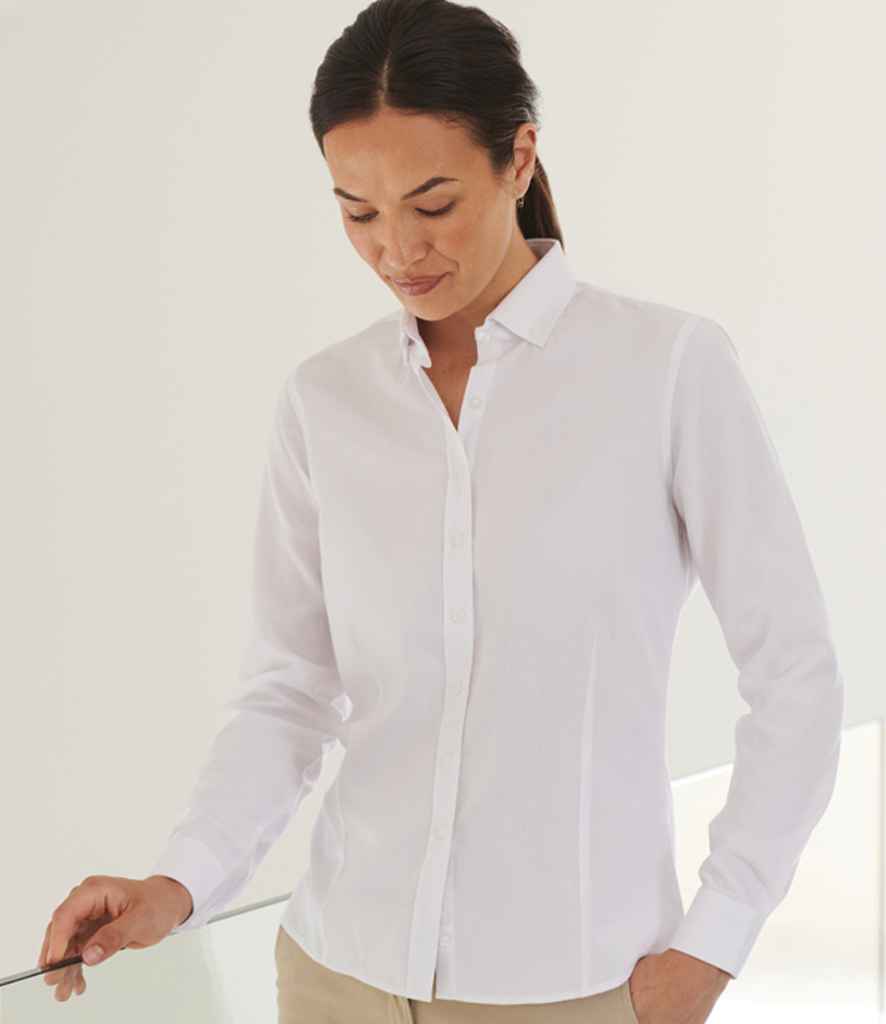 Henbury Ladies Long Sleeved Cotton Feel Coolplus Shirt