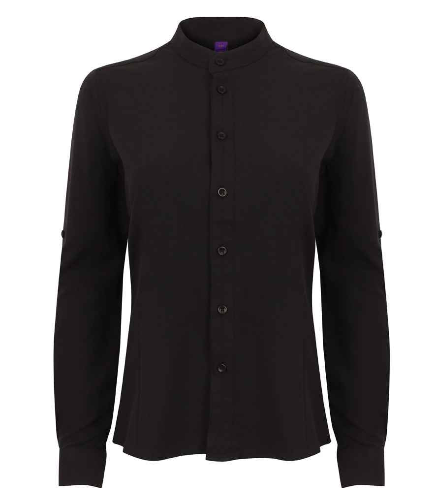 Henbury Ladies Mandarin Roll Sleeve AntiBac Wicking Shirt