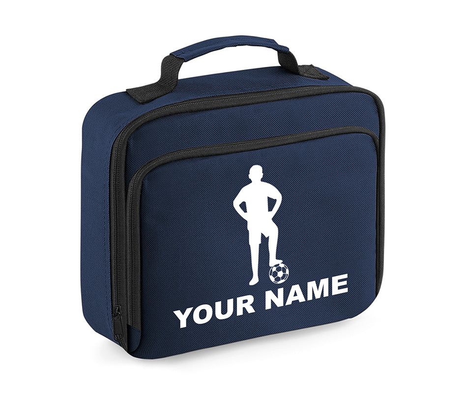 Personalised Lunch Bag Football Boys School Insulated Any Name Kids Snack Box