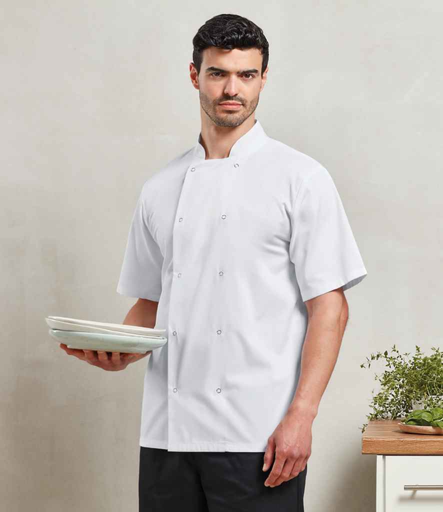 Premier Unisex Short Sleeve Stud Front Chefs Jacket