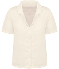 Spasso Ladies Short Sleeve Linen Bowling Collar Shirt