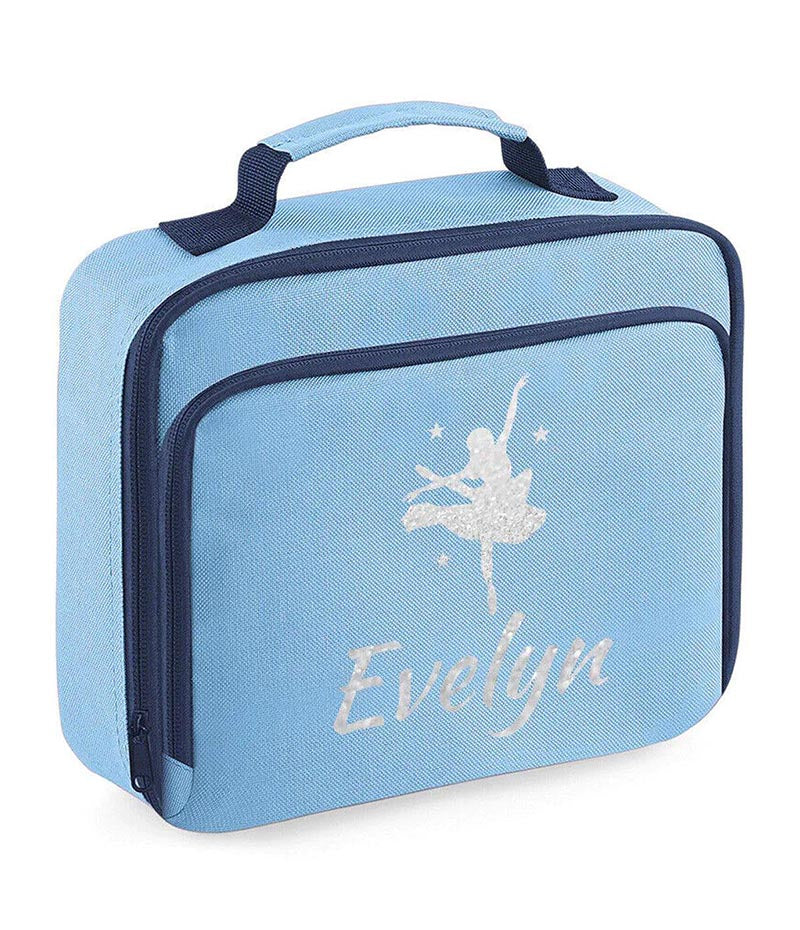 Girls Personalised Glitter Dance School Lunch Bag Kids Gymnastics Insulated Box