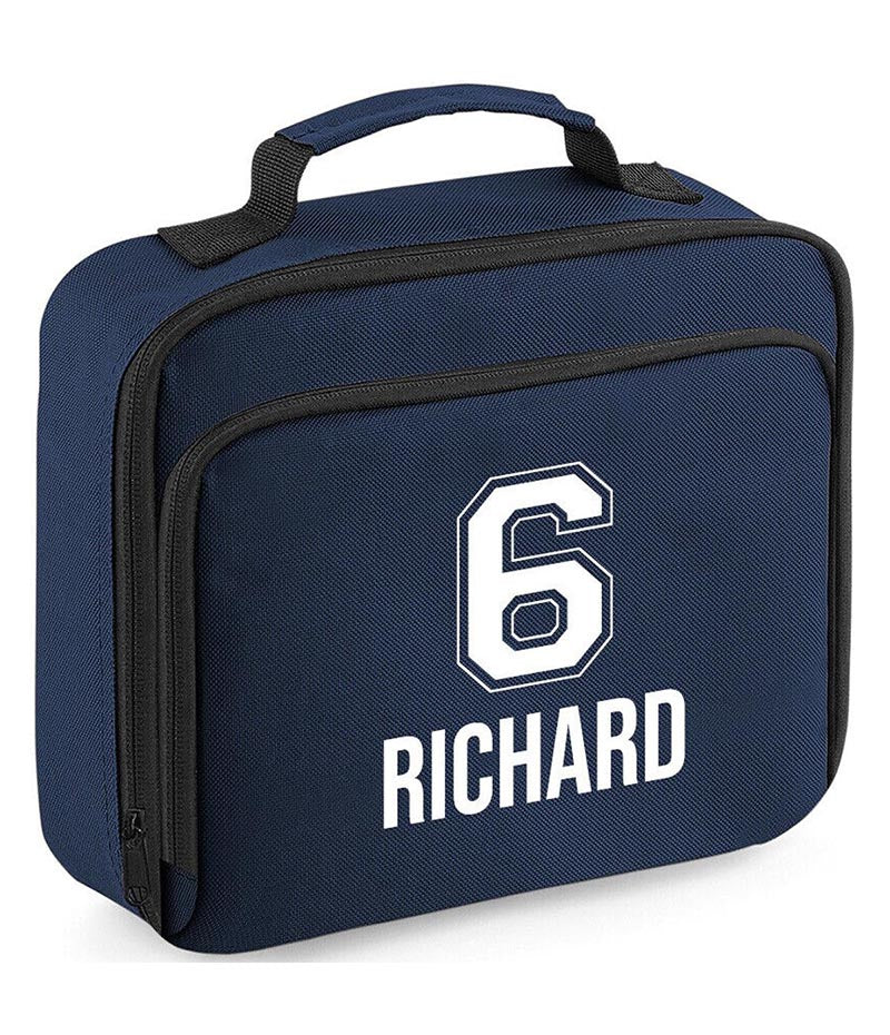 Personalised School Lunch Bag Kids Insulated Football Kids Name Number Snack Box