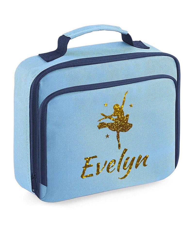 Girls Personalised Glitter Dance School Lunch Bag Kids Gymnastics Insulated Box