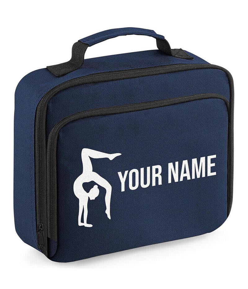 Girls Personalised Glitter Gymnastics School Lunch Bag Kids Dance Insulated Box