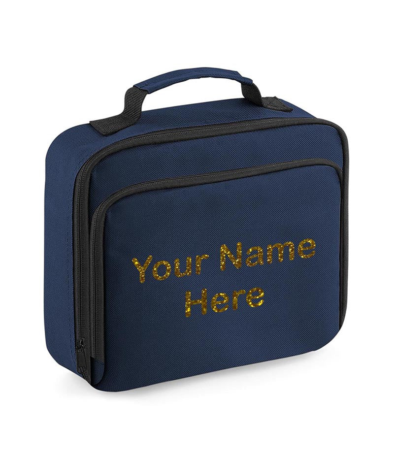 Personalised Girls Lunch Bag Children School Insulated Glitter Heart Snack Box