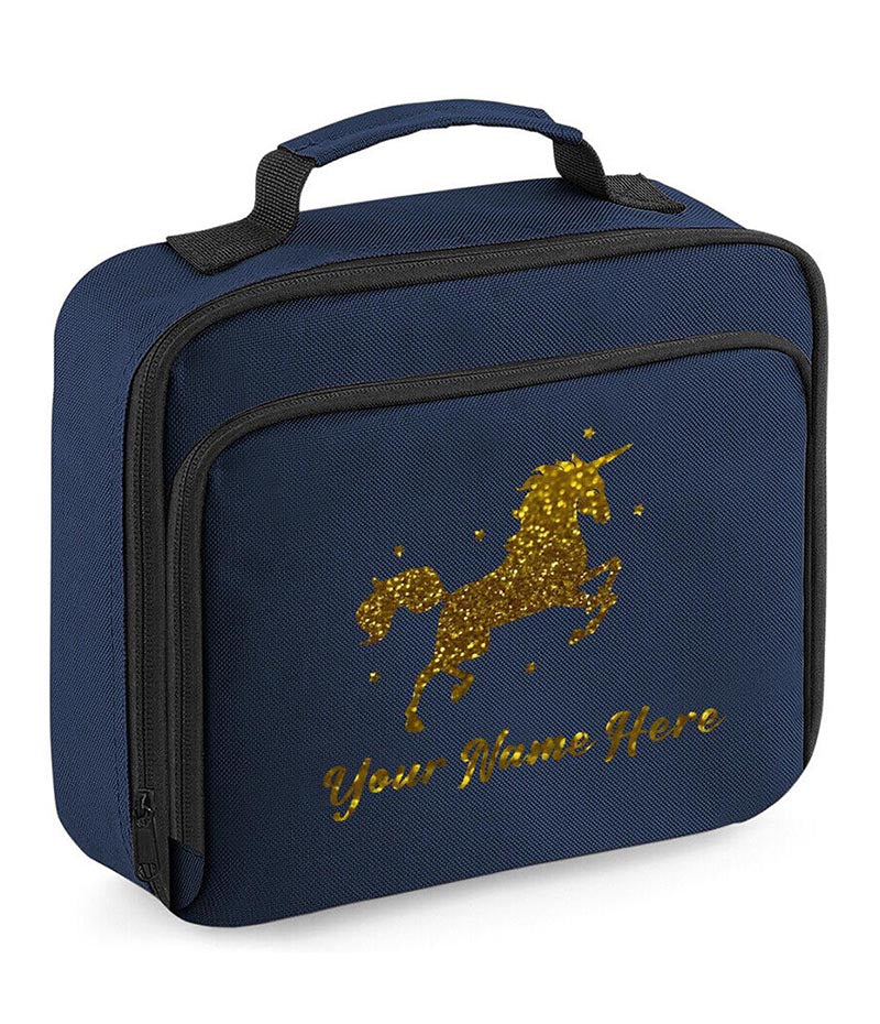 Personalised Unicorn Lunch Bag School Glitter Childrens Insulated Dinner Box