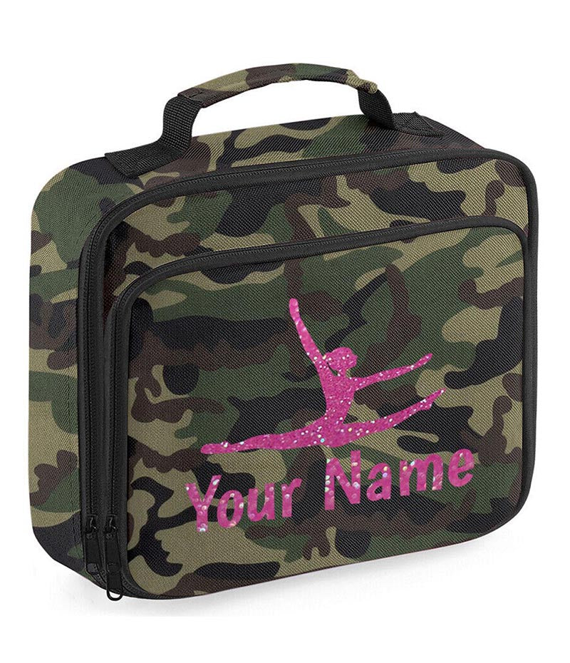 Girls Personalised Glitter Gymnastics School Lunch Bag Kids Dance Insulated Box