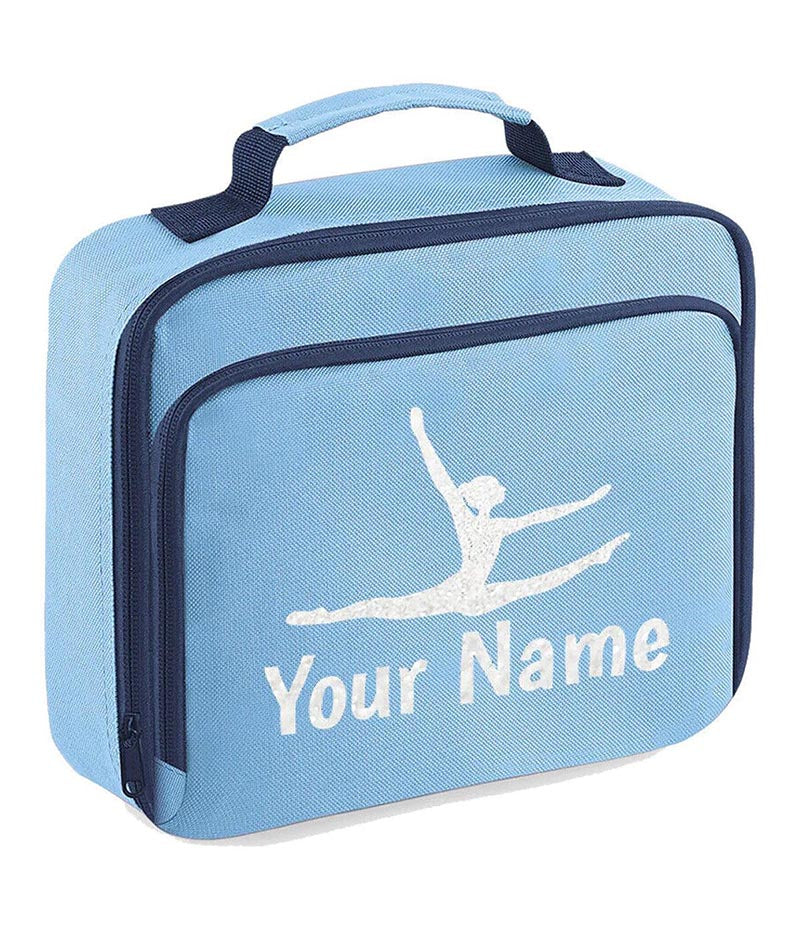 Girls Personalised Glitter Gymnastics School Lunch Bag Kids Dance Insulated Box