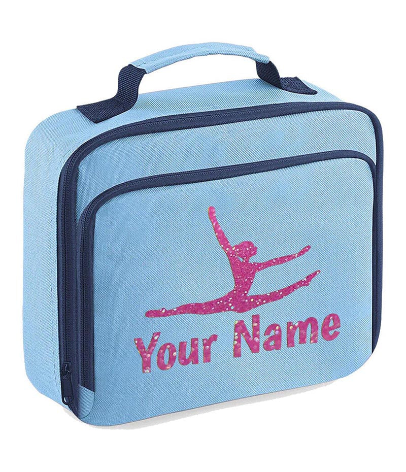 Girls Personalised Glitter Gymnastics School Lunch Bag Kids Dance Insulated Box