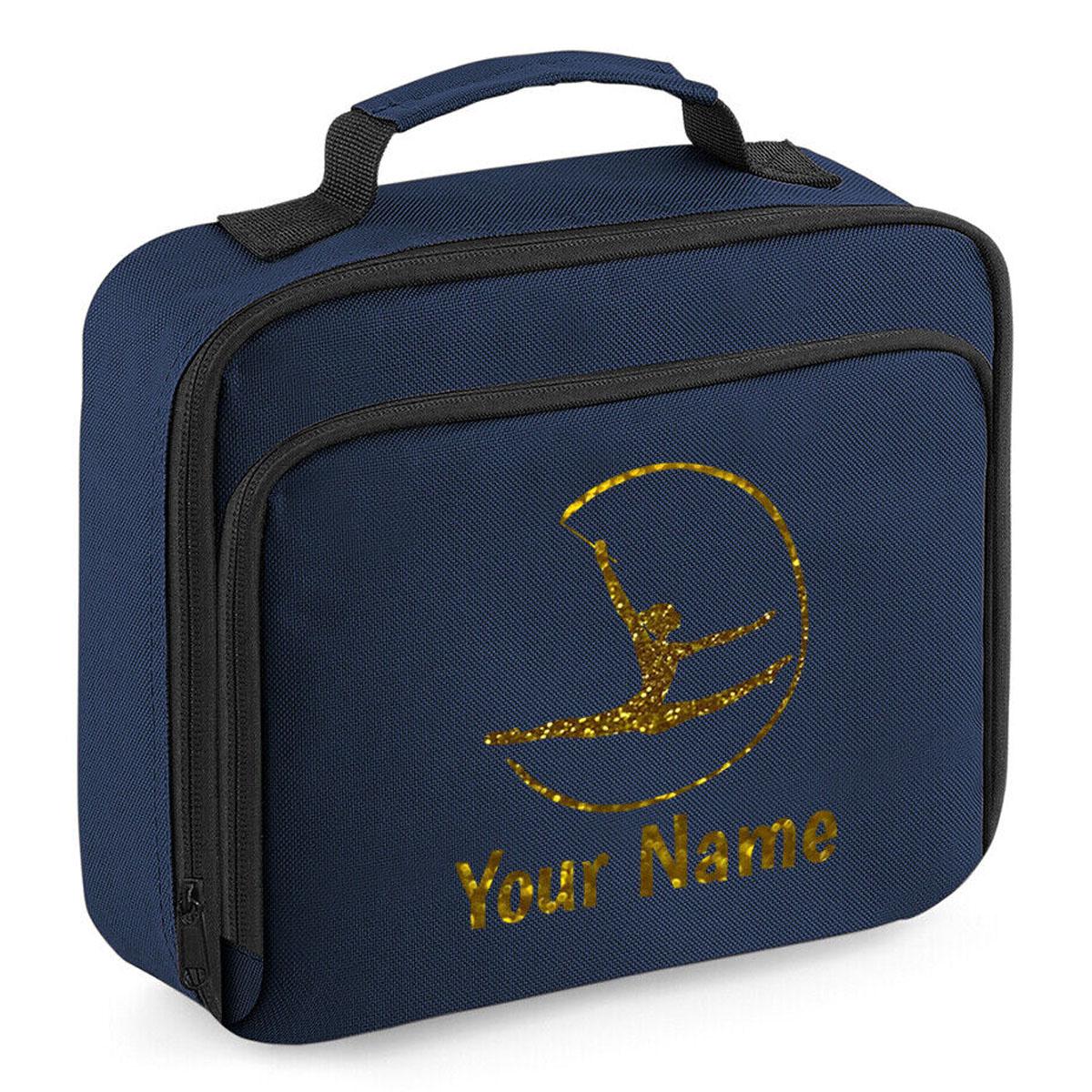 Girls Personalised Glitter Gymnastics School Lunch Bag Kids Dance Insulated Box