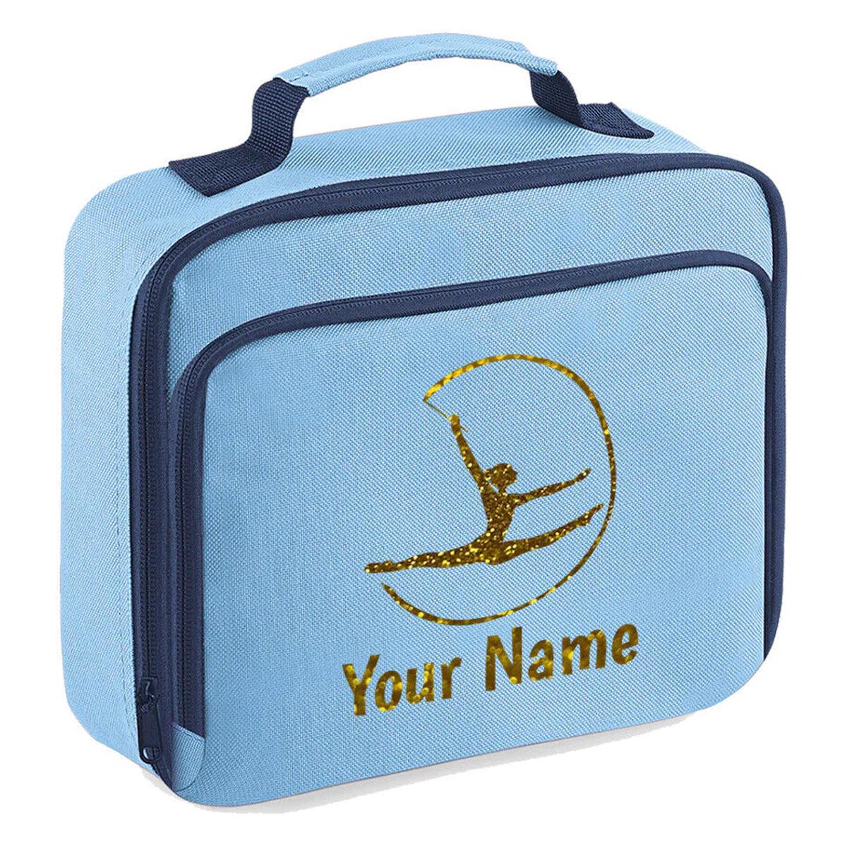 Girls Personalised Glitter Gymnastics School Lunch Bag Kids Dance Insulated Box
