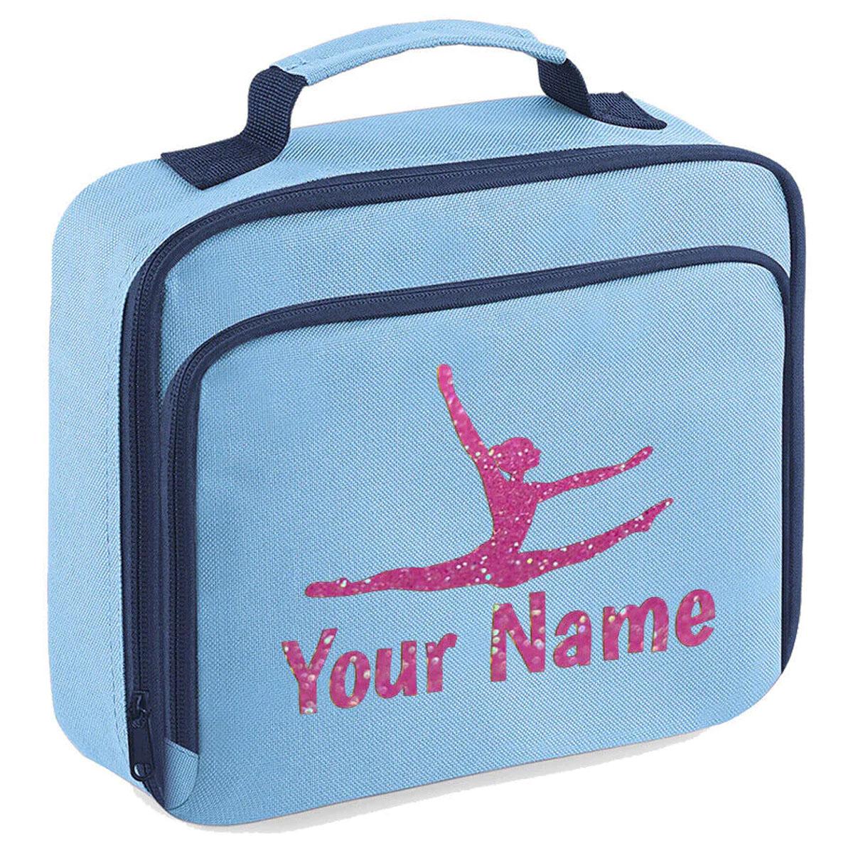 Girls Personalised Glitter Gymnastics School Lunch Bag Kids Dance Insulated Box