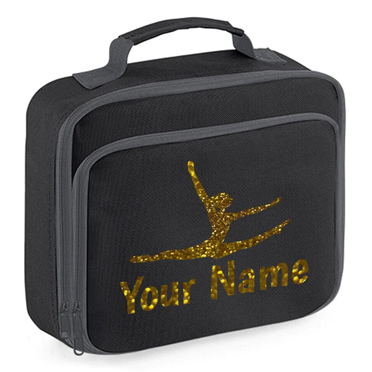 Girls Personalised Glitter Gymnastics School Lunch Bag Kids Dance Insulated Box
