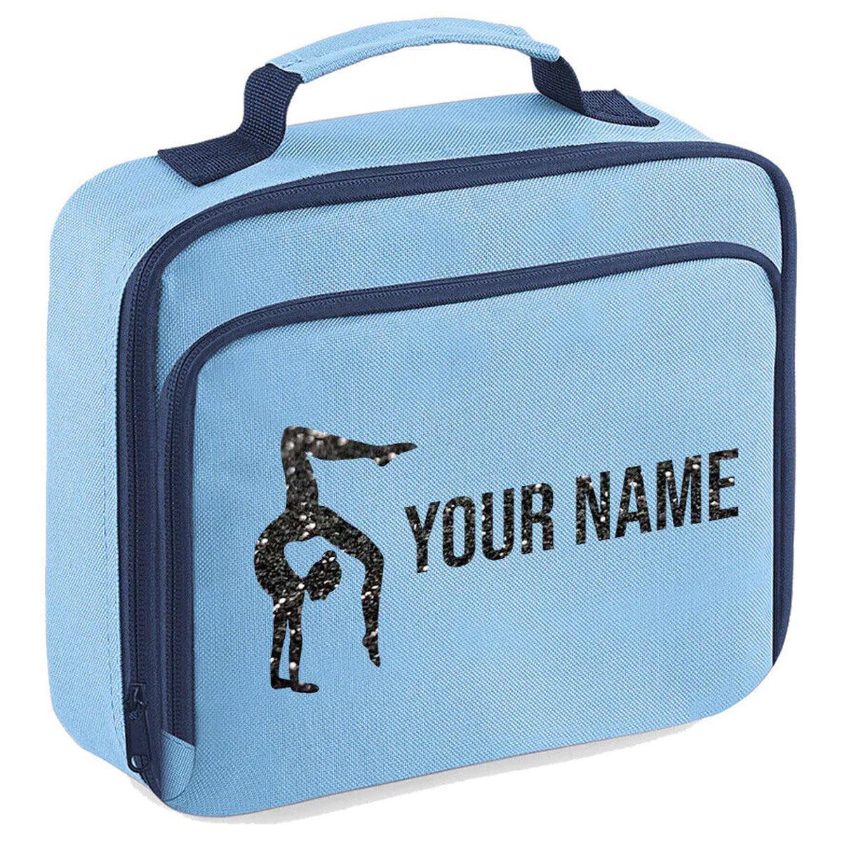 Girls Personalised Glitter Gymnastics School Lunch Bag Kids Dance Insulated Box