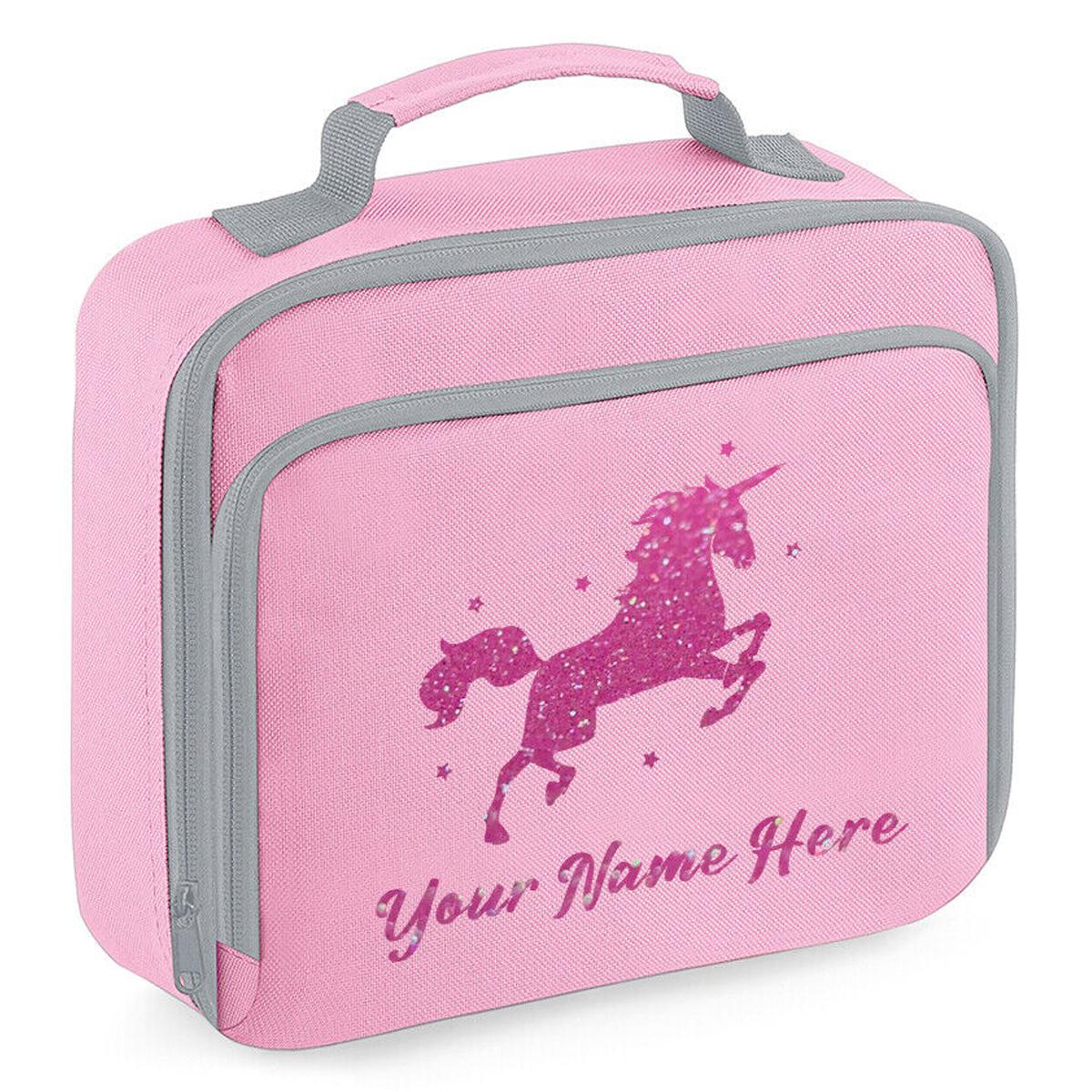 Personalised Unicorn Lunch Bag School Glitter Childrens Insulated Dinner Box