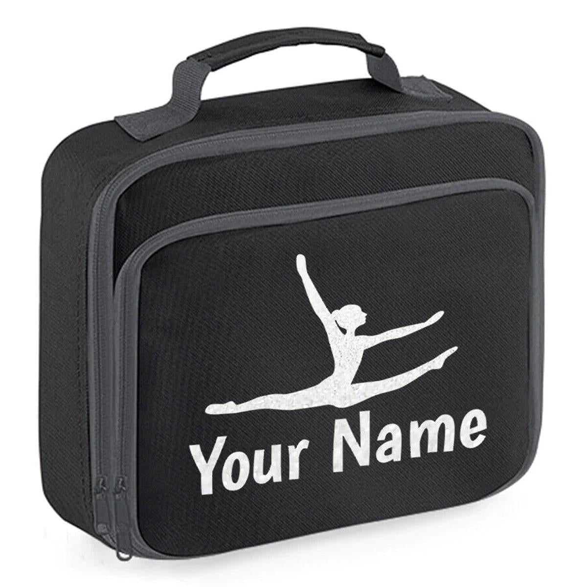 Girls Personalised Glitter Gymnastics School Lunch Bag Kids Dance Insulated Box