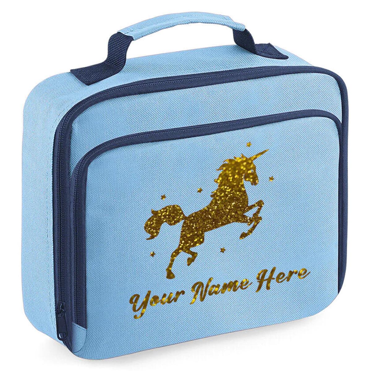 Personalised Unicorn Lunch Bag School Glitter Childrens Insulated Dinner Box