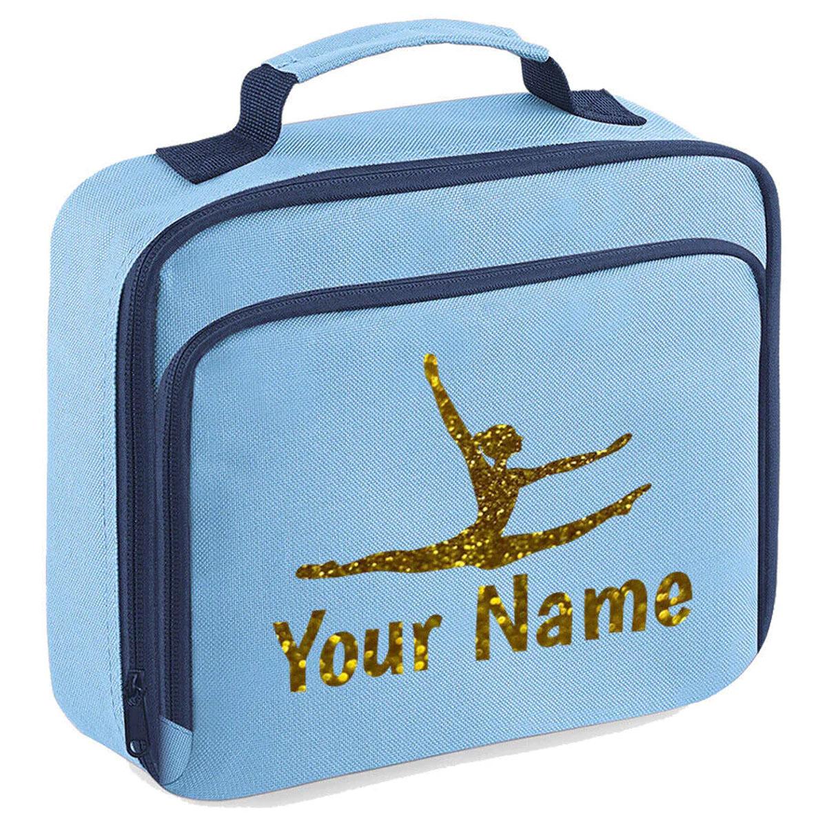 Girls Personalised Glitter Gymnastics School Lunch Bag Kids Dance Insulated Box