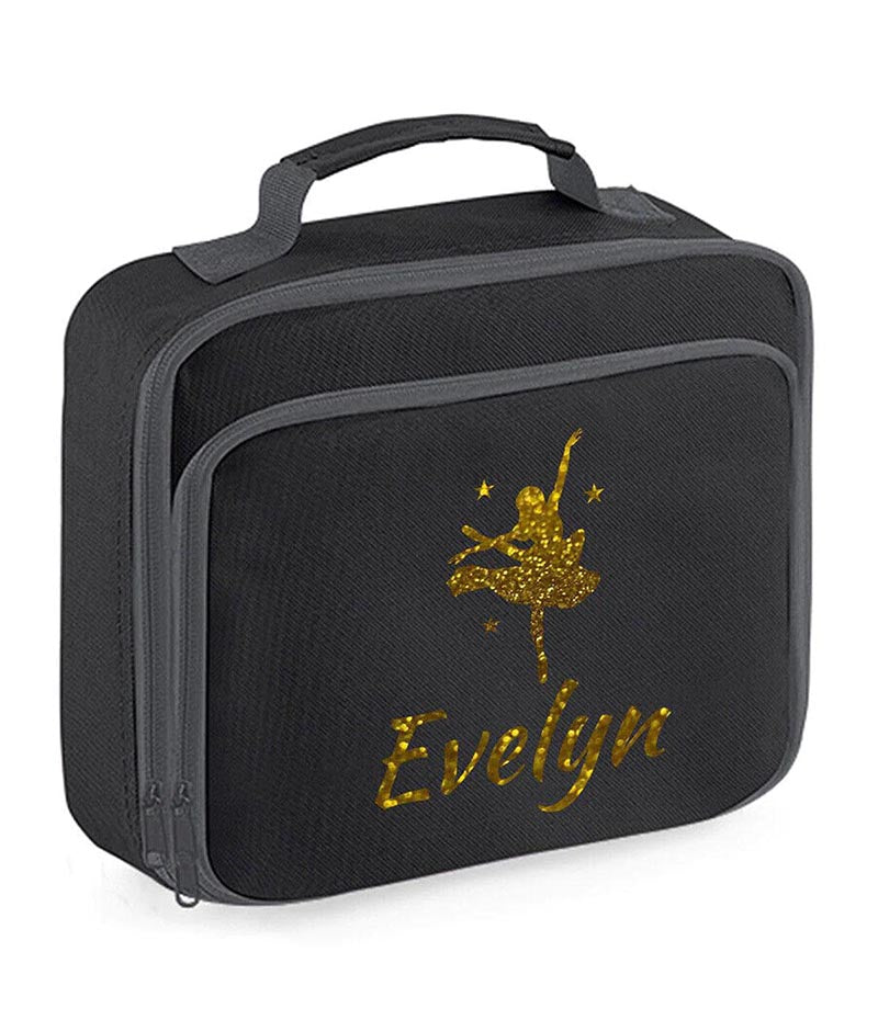 Girls Personalised Glitter Dance School Lunch Bag Kids Gymnastics Insulated Box