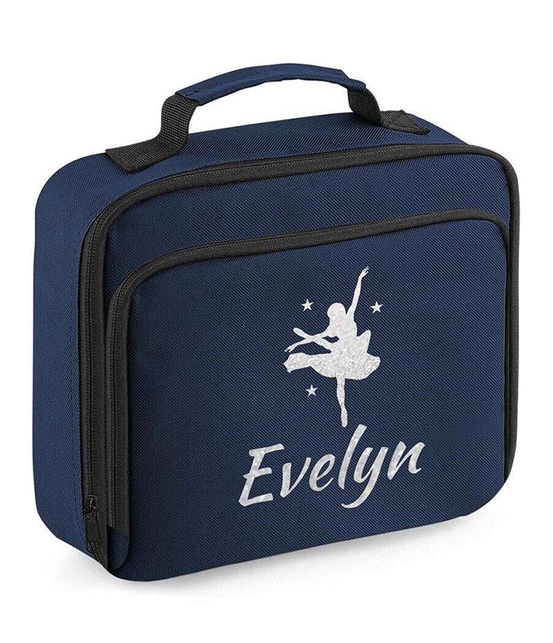 Girls Personalised Glitter Dance School Lunch Bag Kids Gymnastics Insulated Box