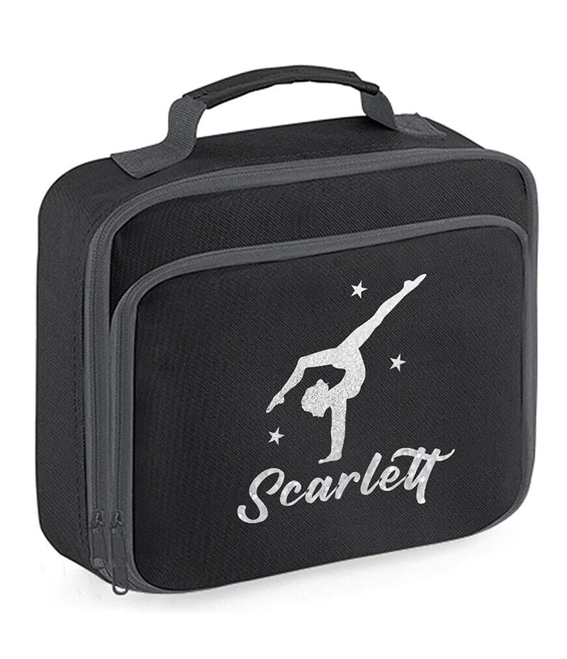 Girls Personalised Glitter Gymnastics School Lunch Bag Kids Dance Insulated Box