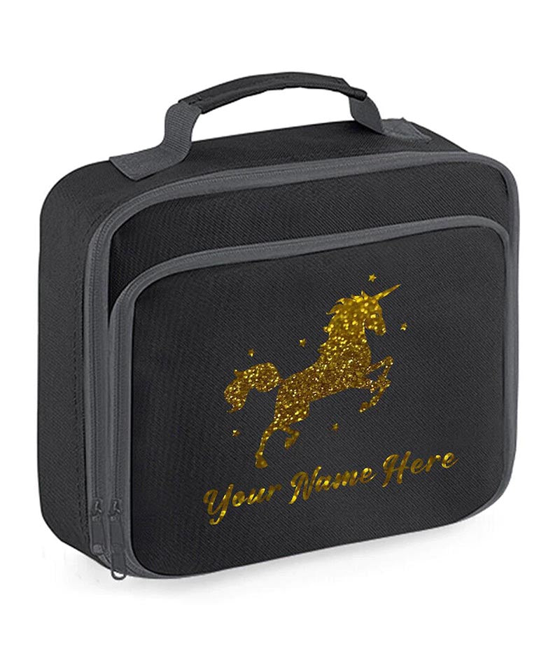 Personalised Unicorn Lunch Bag School Glitter Childrens Insulated Dinner Box